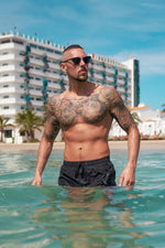 LUX SPORT - Luxury Athleisure Wear Mens Shorts Premium Swim Shorts - Black/Red - (Pre-Order 26th May)