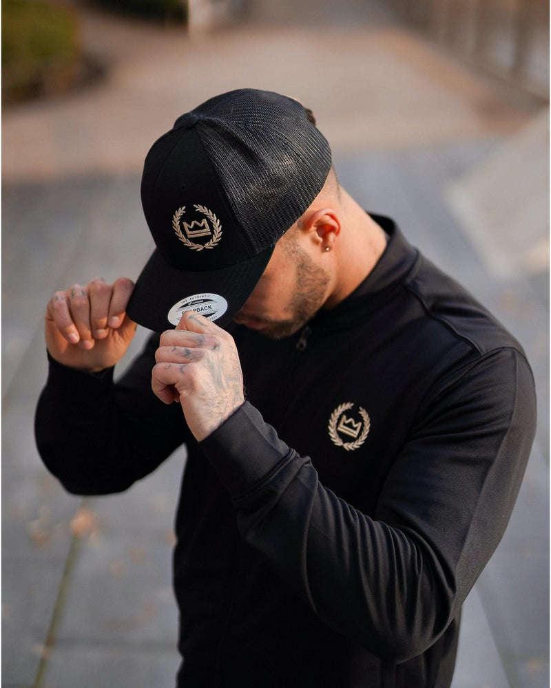 LUX SPORT - Active Streetwear Headwear One Size Fits All. Trucker Snapback - Black/Gold