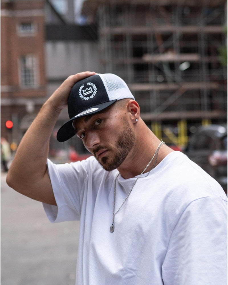 LUX SPORT - Active Streetwear Headwear One Size Fits All. Trucker Snapback - Black/White