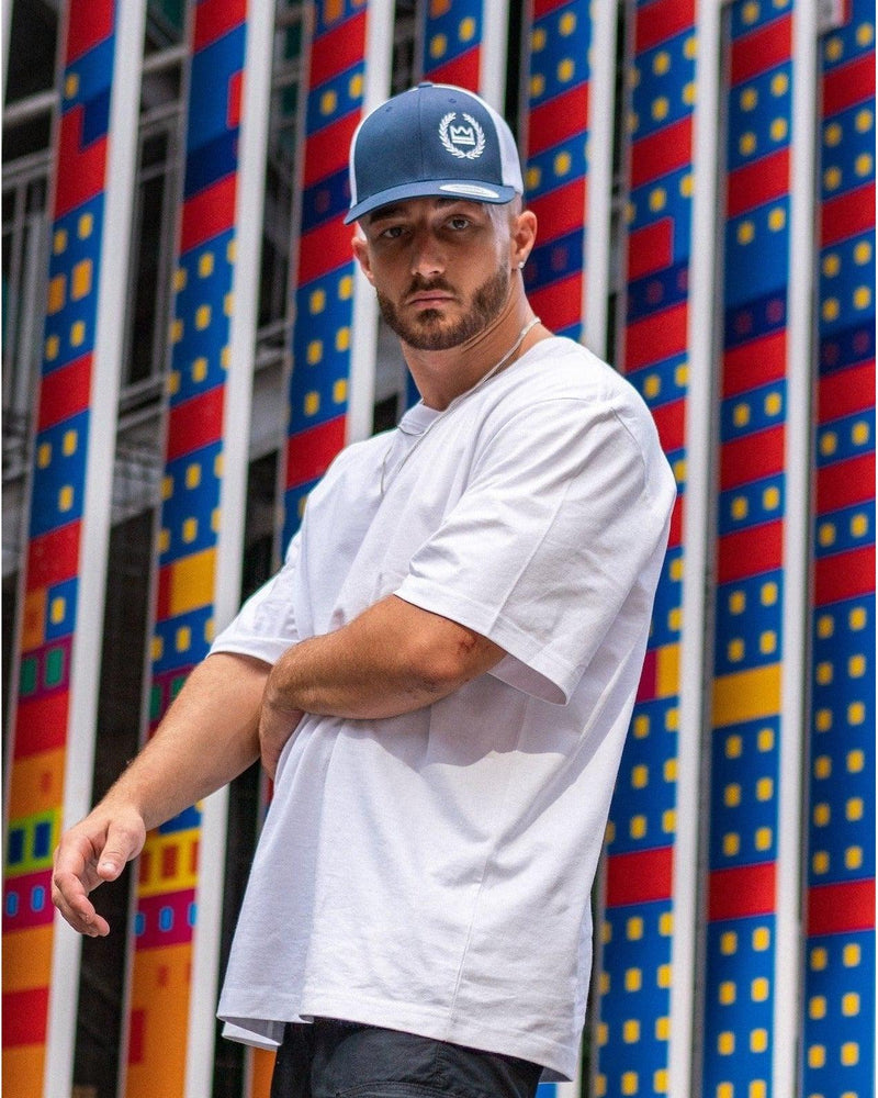 LUX SPORT - Active Streetwear Headwear One Size Fits All. Trucker Snapback - Navy/White