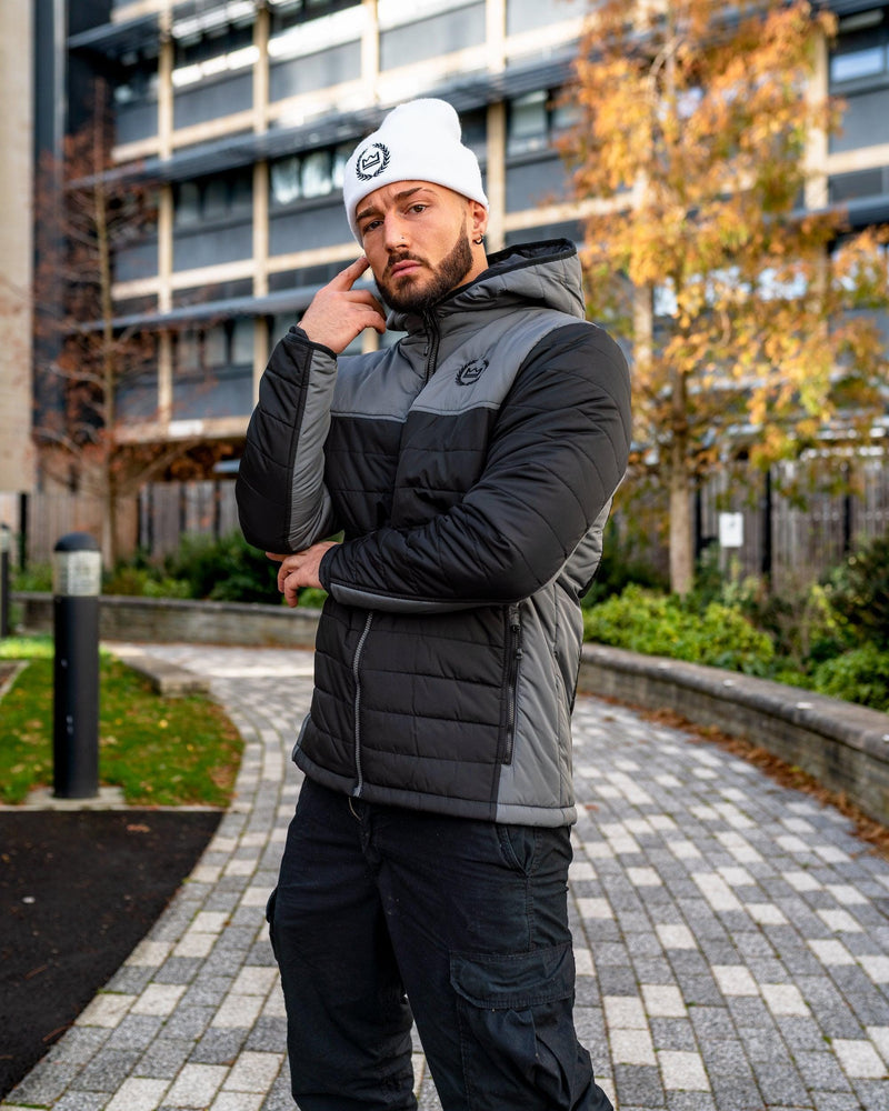 Hooded Padded Jacket - Black/Grey