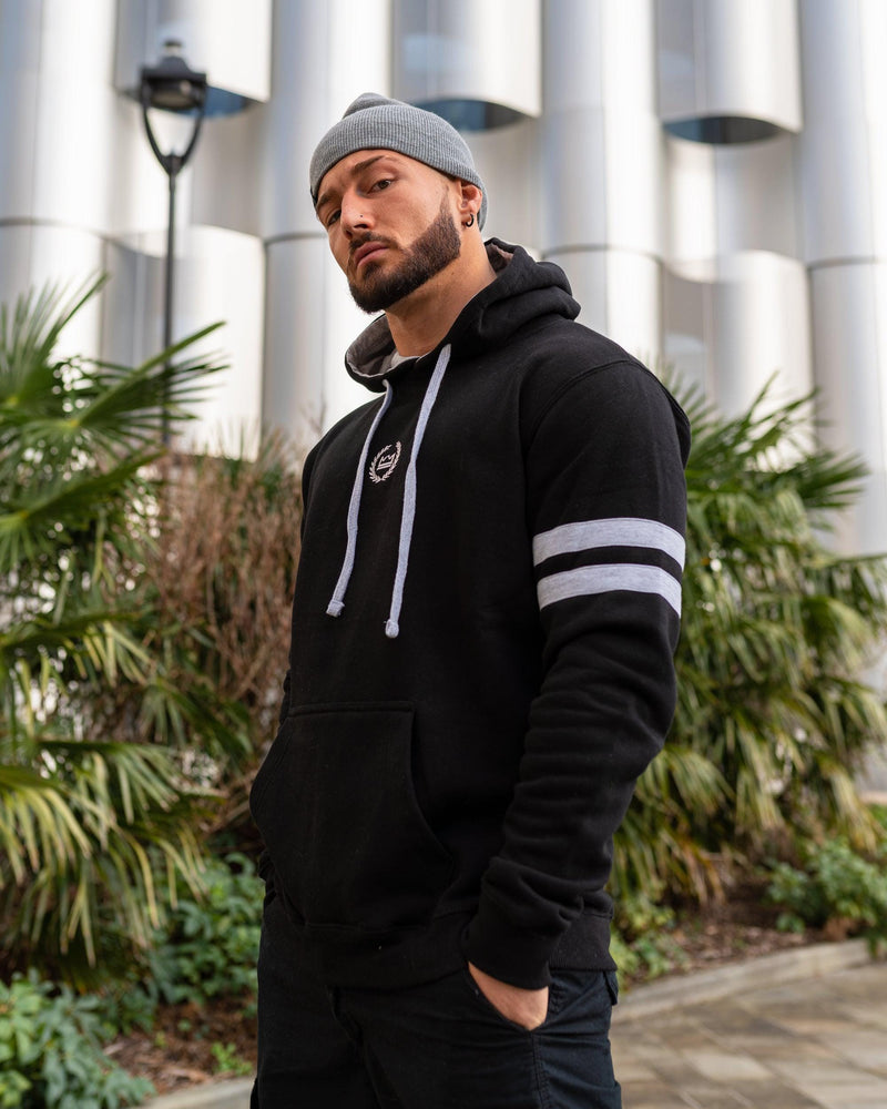 Striped Sleeve Pullover Hoodie - Black/Grey