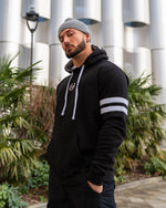 Striped Sleeve Pullover Hoodie - Black/Grey