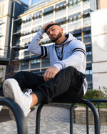 Striped Sleeve Pullover Hoodie - Grey/Black
