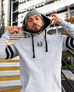 LUX SPORT - Active Streetwear Mens Hoodies & Jackets Striped Sleeve Pullover Hoodie - Grey/Black