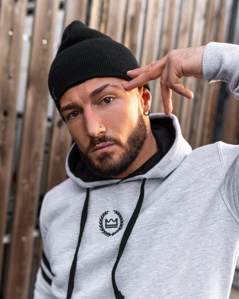 LUX SPORT - Active Streetwear Mens Hoodies & Jackets Striped Sleeve Pullover Hoodie - Grey/Black