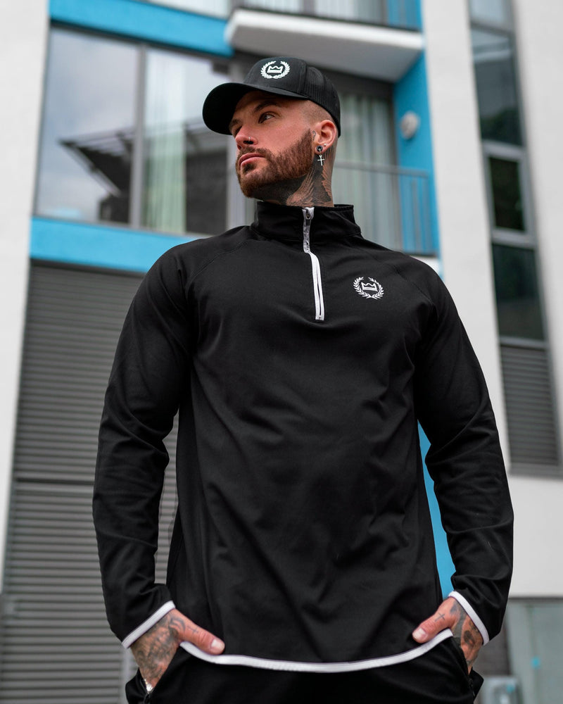 LUX SPORT - Active Streetwear Mens T-Shirts & Tops 1/4 Zip Sweatshirt - Black