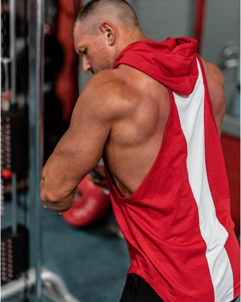 LUX SPORT - Active Streetwear Mens Tanks & Stringers Hooded Vest - Red/White