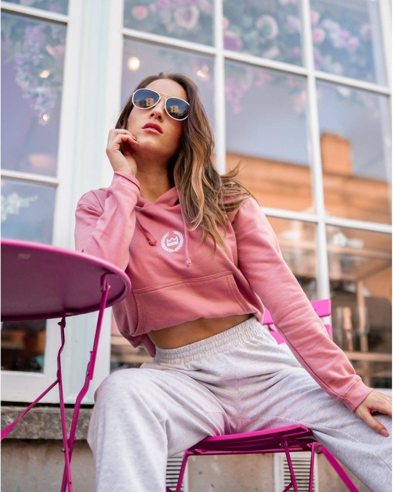 Oversized Crop Hoodie - Pink