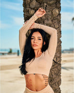 LUX SPORT - Active Streetwear Womens T-Shirts & Tops Ribbed Seamless Crop Top - Nude